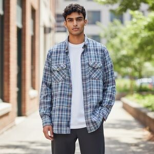 Duluth trading Company Men’s Large Tall Blue Plaid Button-Up Shirt